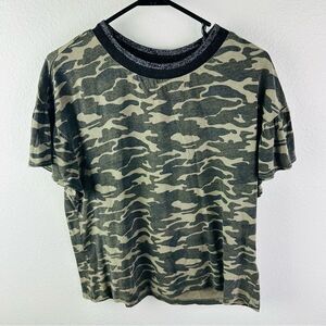 Nicole Miller Linen Blend Camo Ruffle Sleeve‎ Tee Size S